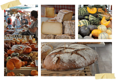 Plusieurs photos d'un marché fraçais